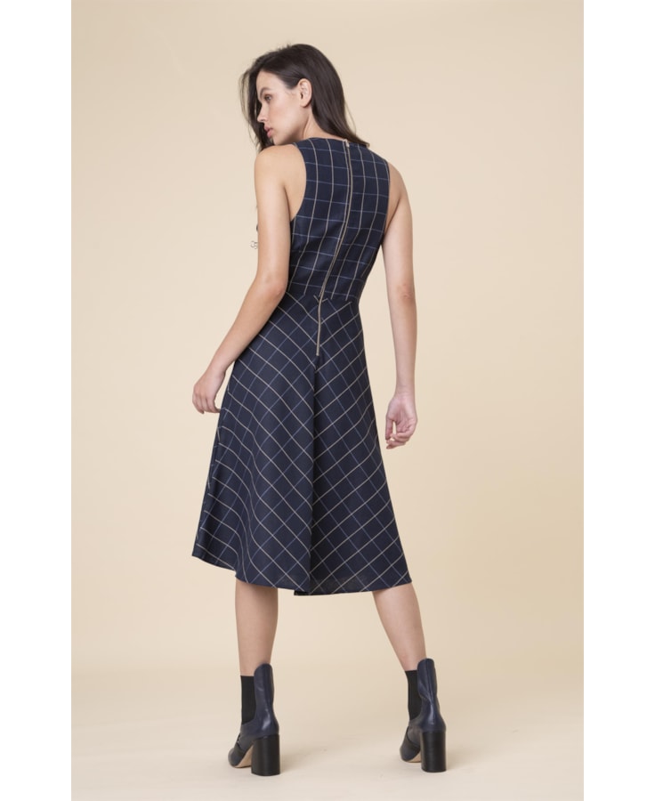 Vestido Xadrez Midi Marinho