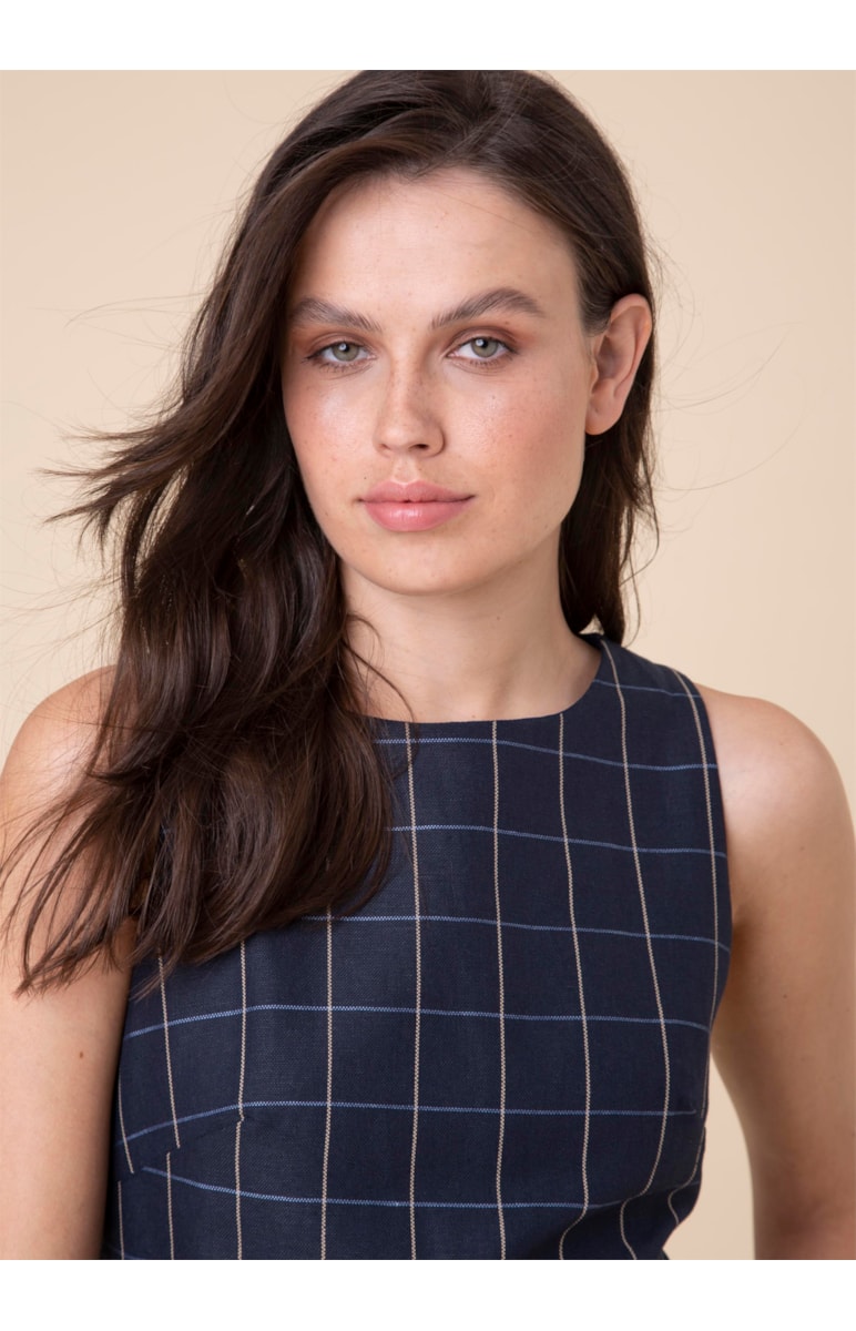 Vestido Xadrez Midi Marinho